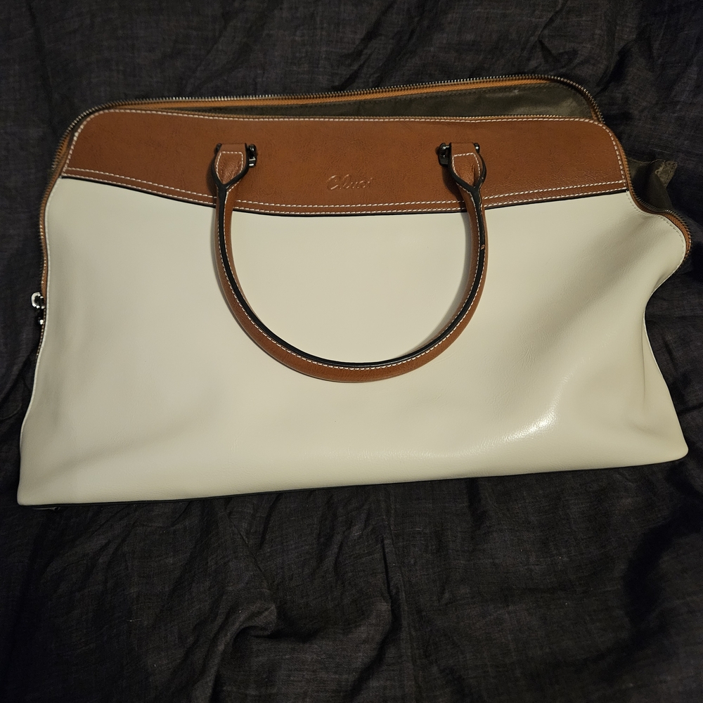 Elegant Cream and Tan Leather Handbag